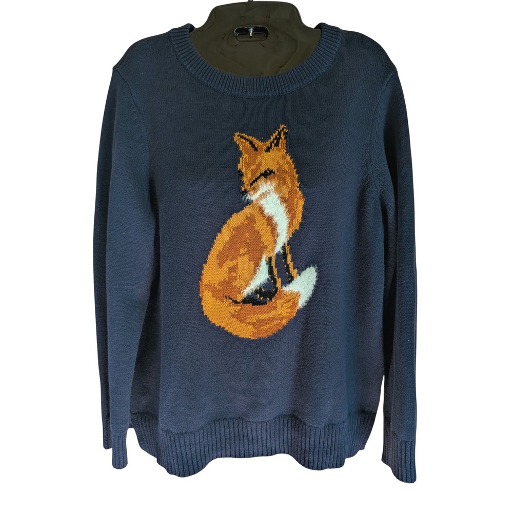 Karen Scott Fox Sweater Women L Cottagecore Woodland Whimsical Novelty Beaded